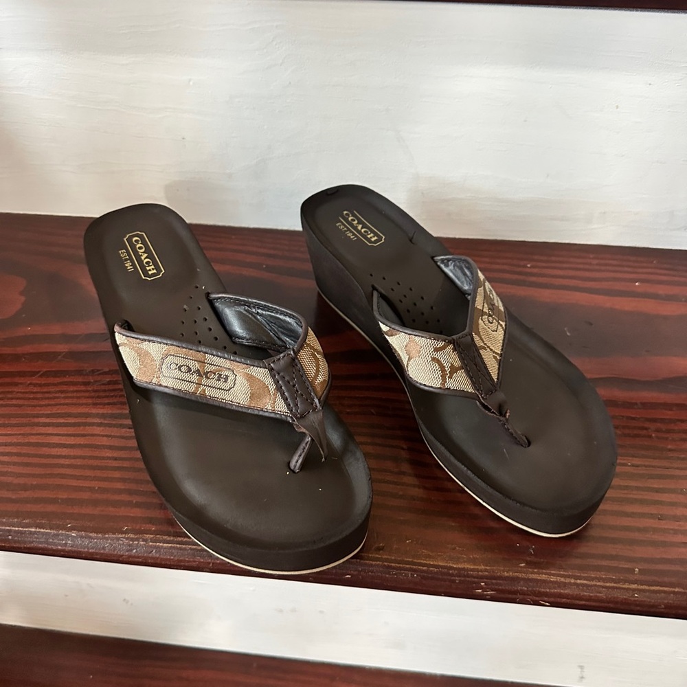Coach Dark Brown Leather Sandals